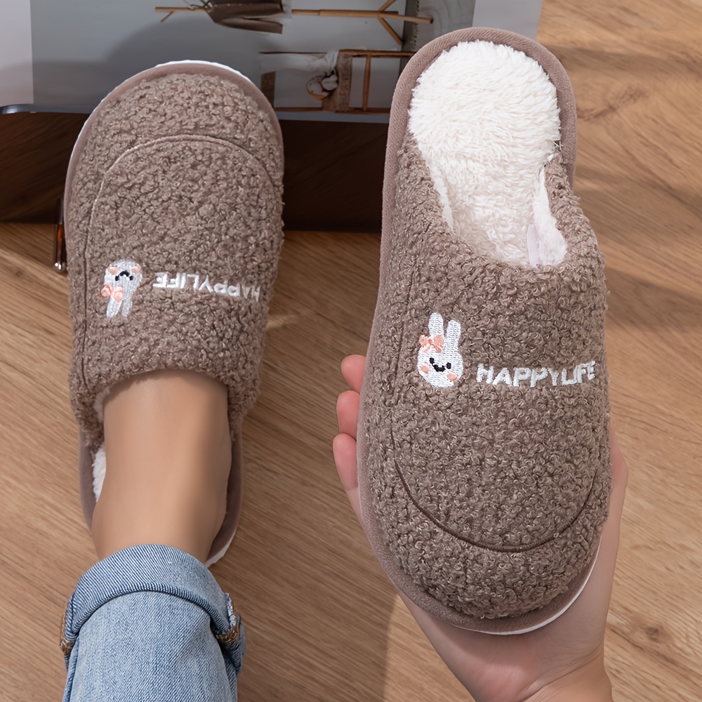 TEMU New Autumn/winter Women's Slip-on Slippers With , Cartoon Rabbit Embroidery, Eva Sole, Cute, Fashionable, Comfortable For Home, Lightweight,
