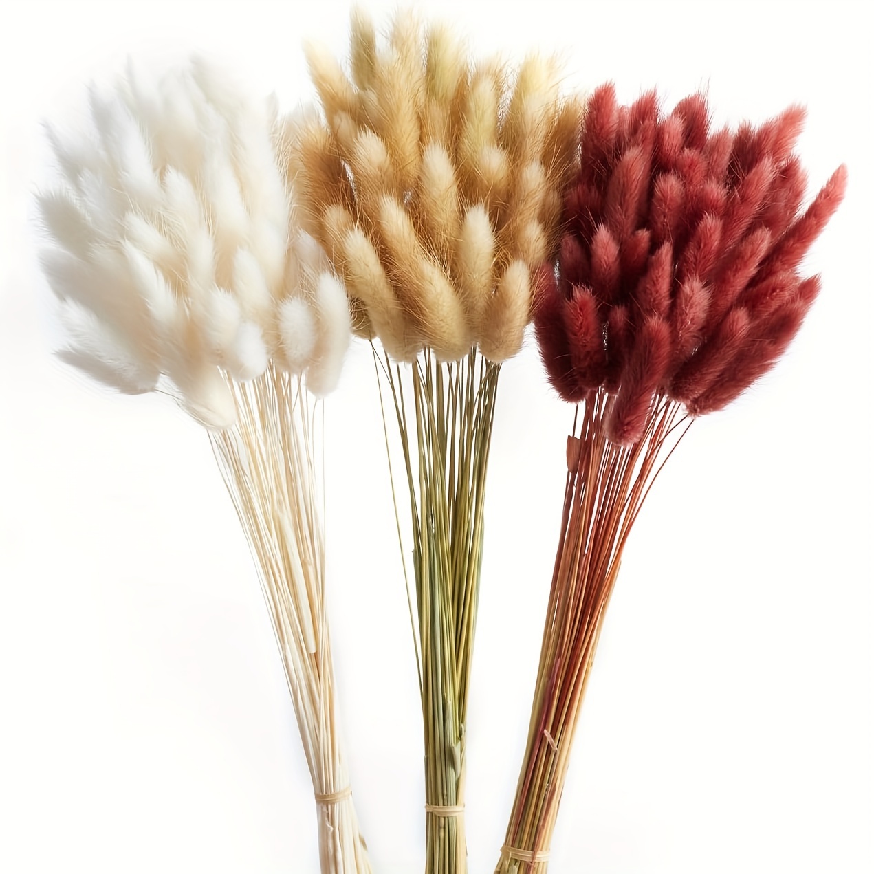 

90-piece Bunny Tails Dried Flower Bouquet - 17" Pampas Grass In Crimson, Natural & White For Boho Weddings And Fall Home Decor