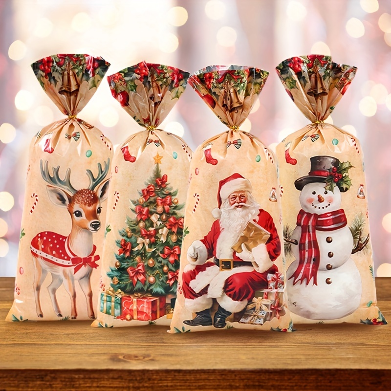 

25/50/100pcs Christmas , Santa Snowman Elk , Plastic , Christmas Decor, Wrapping, Pattern, Multiple