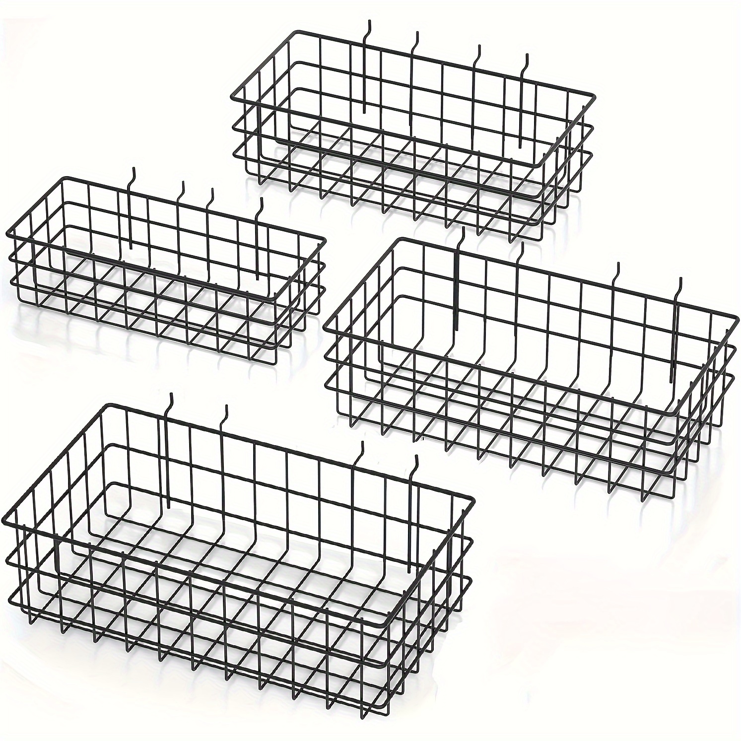 

4 Pack Pegboard Baskets Bins Set, 4 Size Square Style Black Metal Wire Basket For Any Peg Board Organizing Tools, Pegboard Accessories For Workbench Garage Wall Storage Attachments