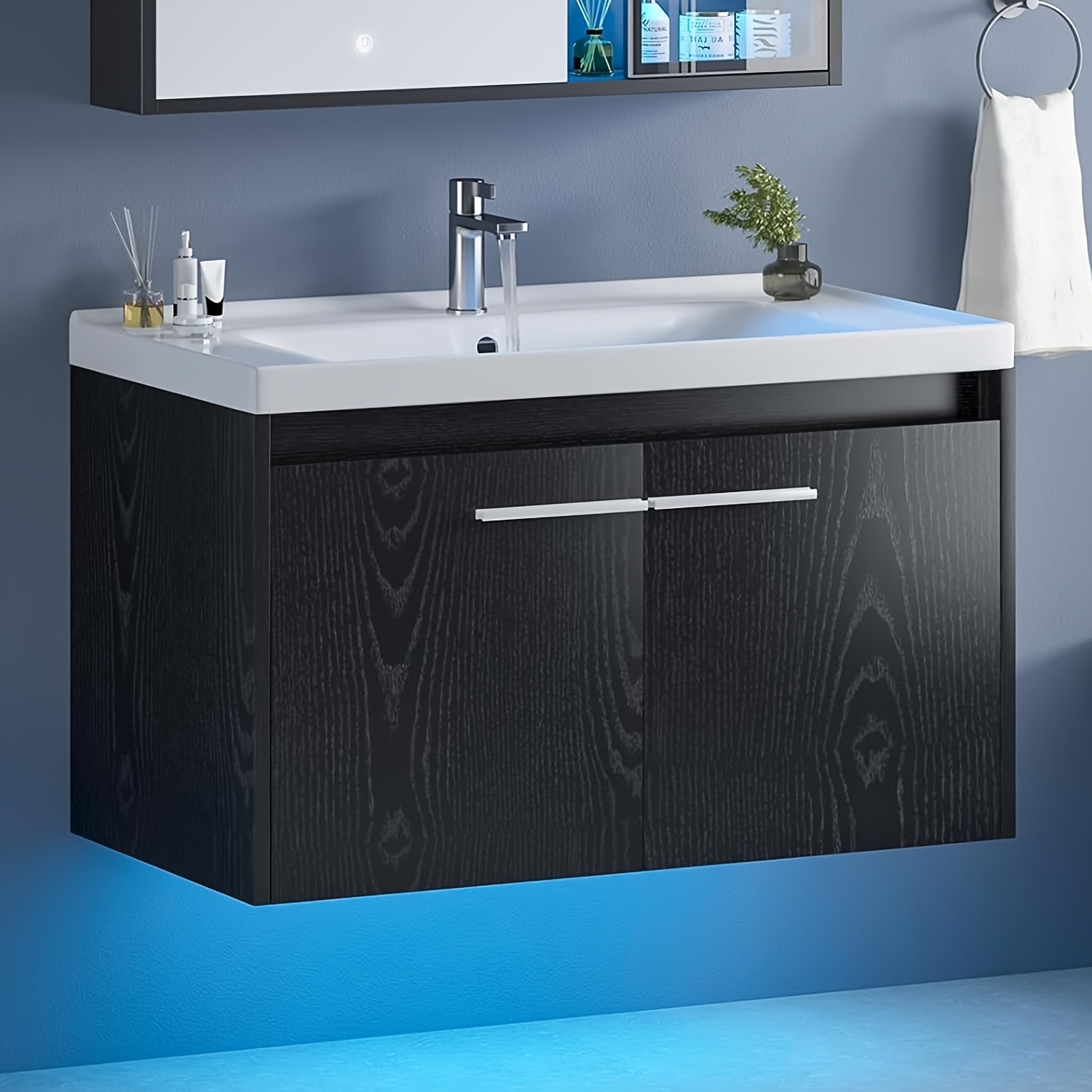 31-Inch Modern Floating Bathroom Vanity - LED Lighted Cabinet with Sink