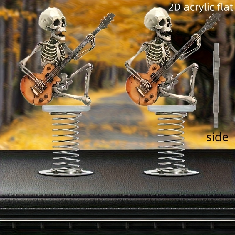 2d Flat 2pcs Acrylic Guitar Rocking Car Ornament, Halloween Dashboard Decoration, Creative Interior Accessory For Vehicles