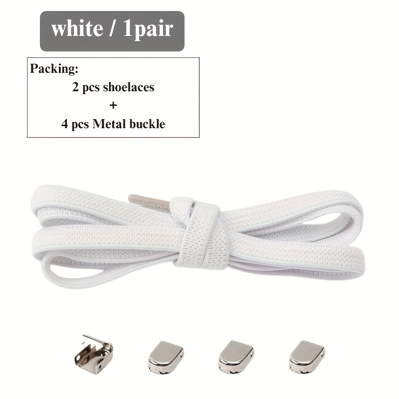 TEMU 1 Pair Of Mesh Elastic Shoelace Set, Including 2 Elastic Shoelaces And 4 Metal Snap Buckles, Design Without Knots, Suitable For Sports Shoes And