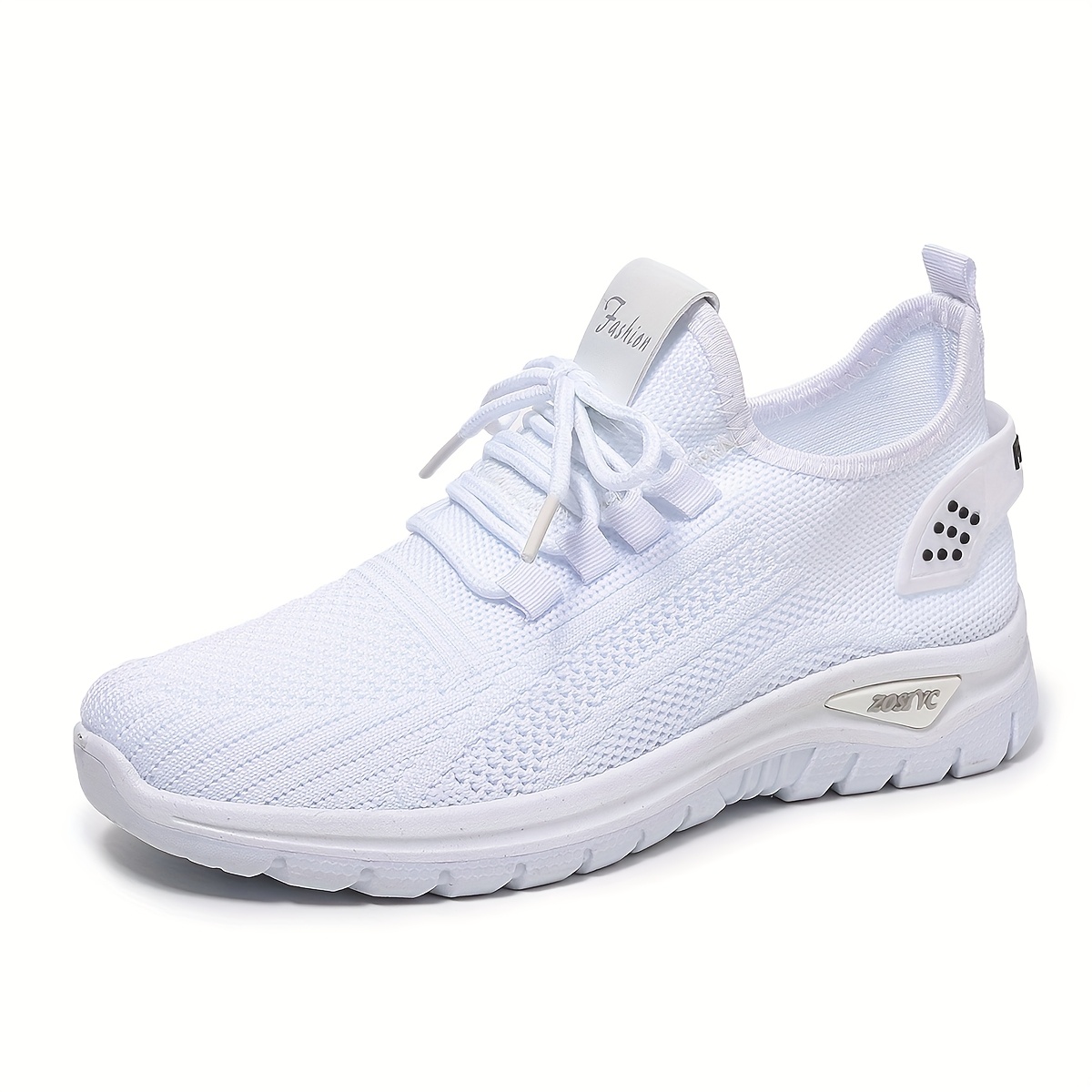 Women's White Breathable Mesh Running Shoes - Comfortable Low-Top Sneakers with Rubber Sole for Travel, Vacation & Casual Wear, Sleek Shoe Design | Cushioned Support