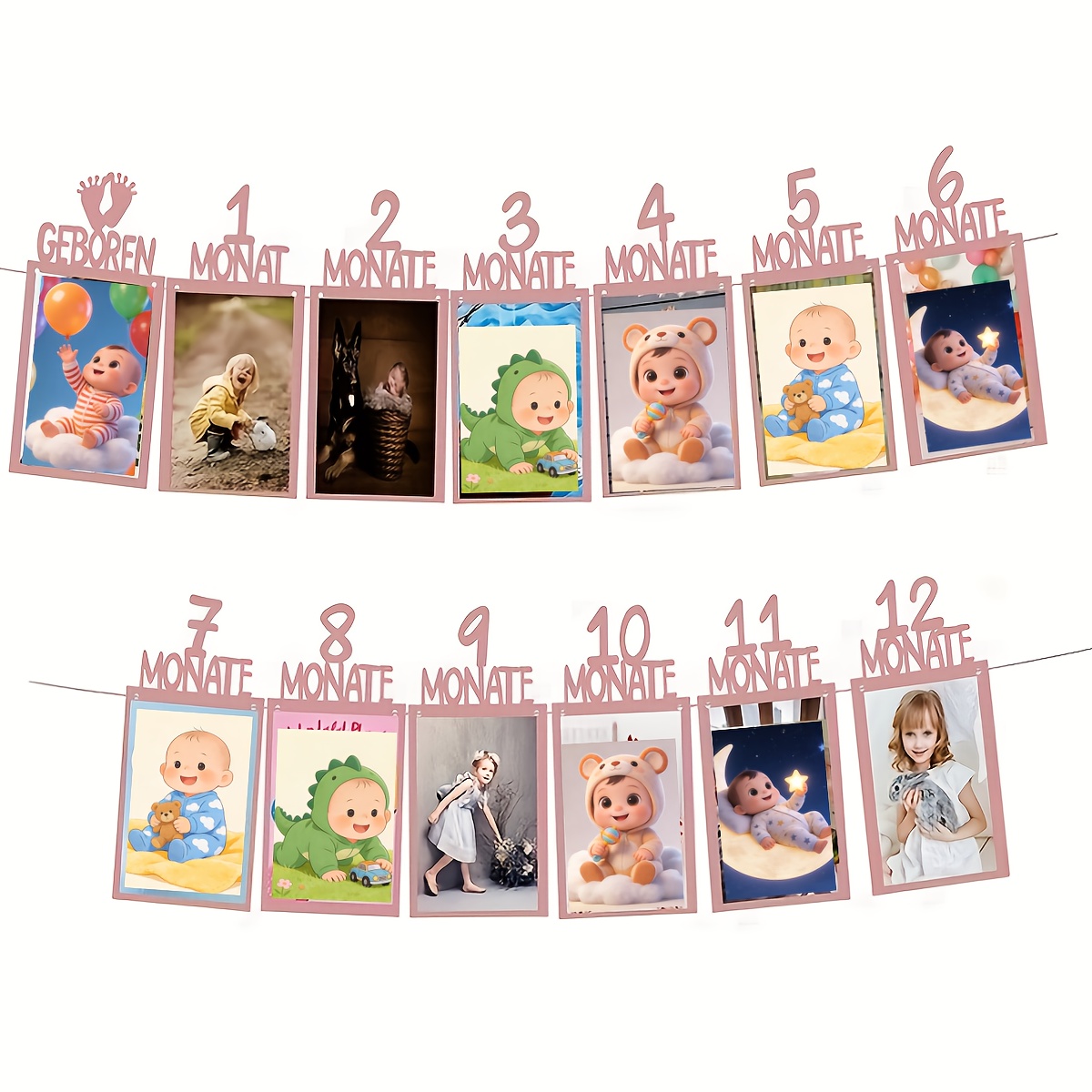1Er Anniversaire Photo Bannière Et Guirlande Happy Birthday Set 1-12 Mois Photo Banner Milestone