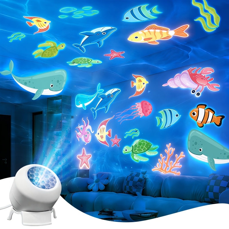 TEMU Led Starry Ocean Projection Lamp, 360-degree Rotating Dynamic Projection Bedside Lamp, Dynamic Projector, Suitable For Bedroom, Living Room,
