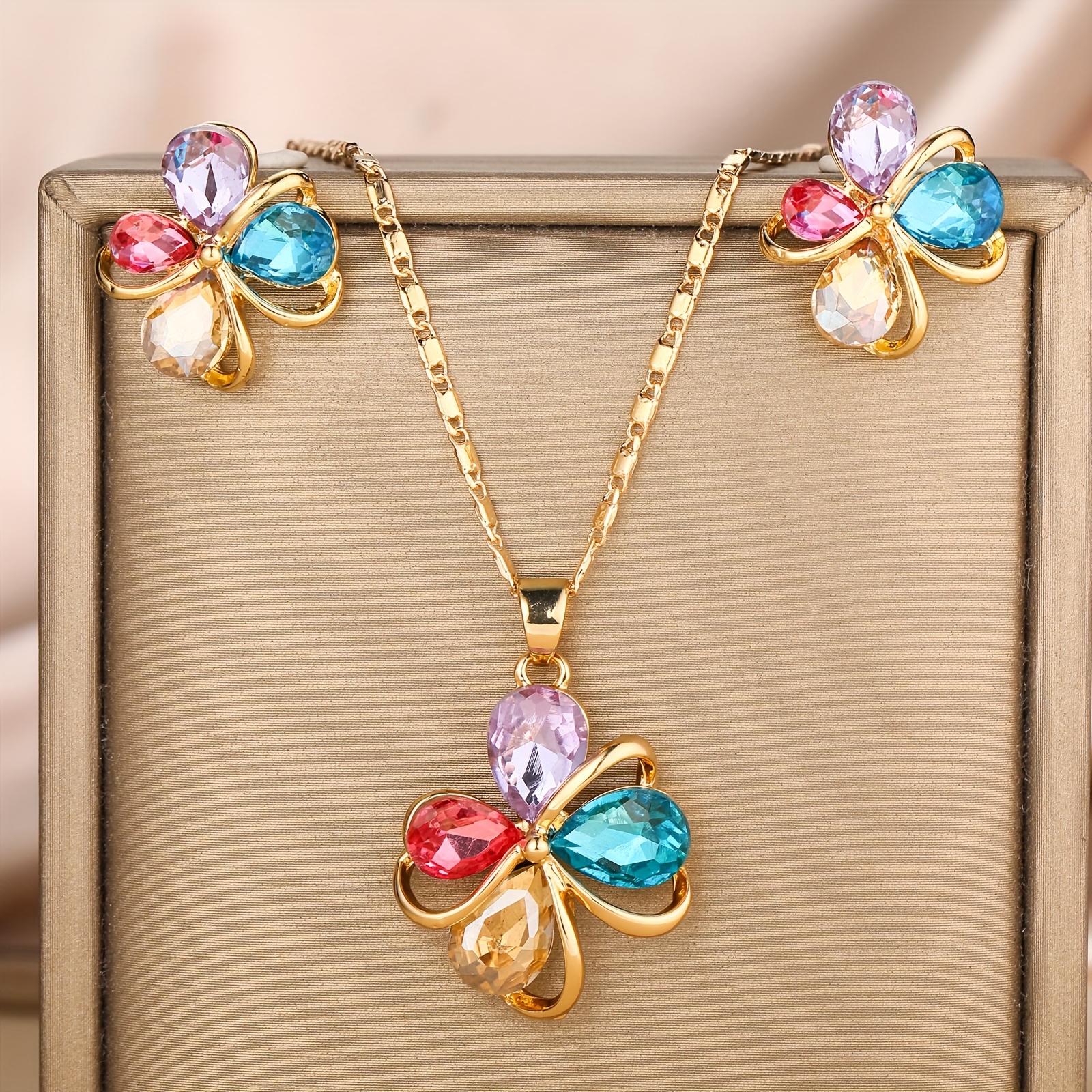 TEMU Creative Irregular Four-petal Flower Earrings And Pendant Necklace Set - Birthday, Holiday Party Gift Accessories