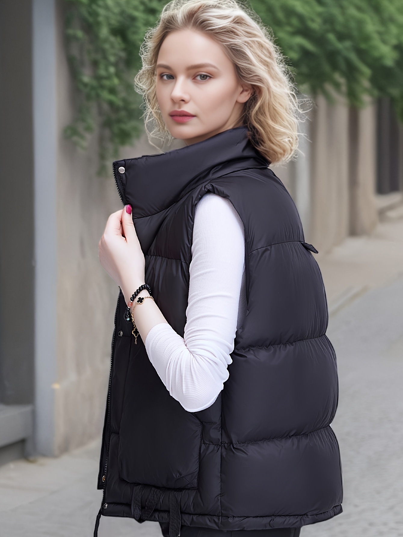 womens sexy black puffer vest warm winter sleeveless jacket Temu