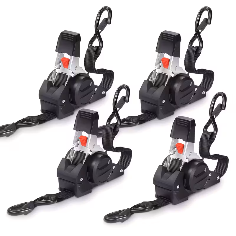 4pcs 2pcs retractable ratchet straps   heavy duty auto self retracting tie down straps 1500lb break strength cargo straps for truck cargo trailer motorcycle moving appliances Product details 6