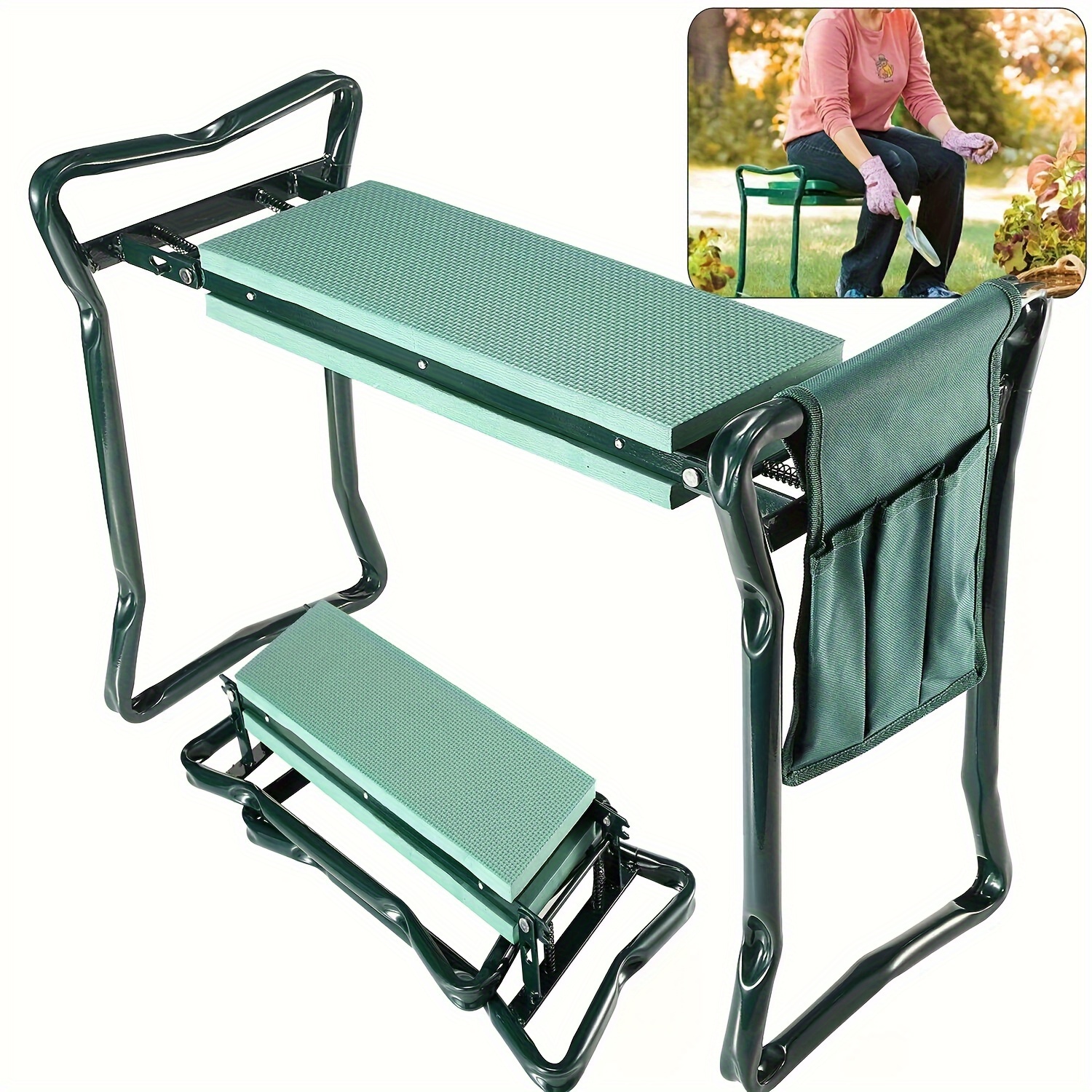 

Kneeling Pad Seat With Stool Pouch Folding Garden Kneeler Bench