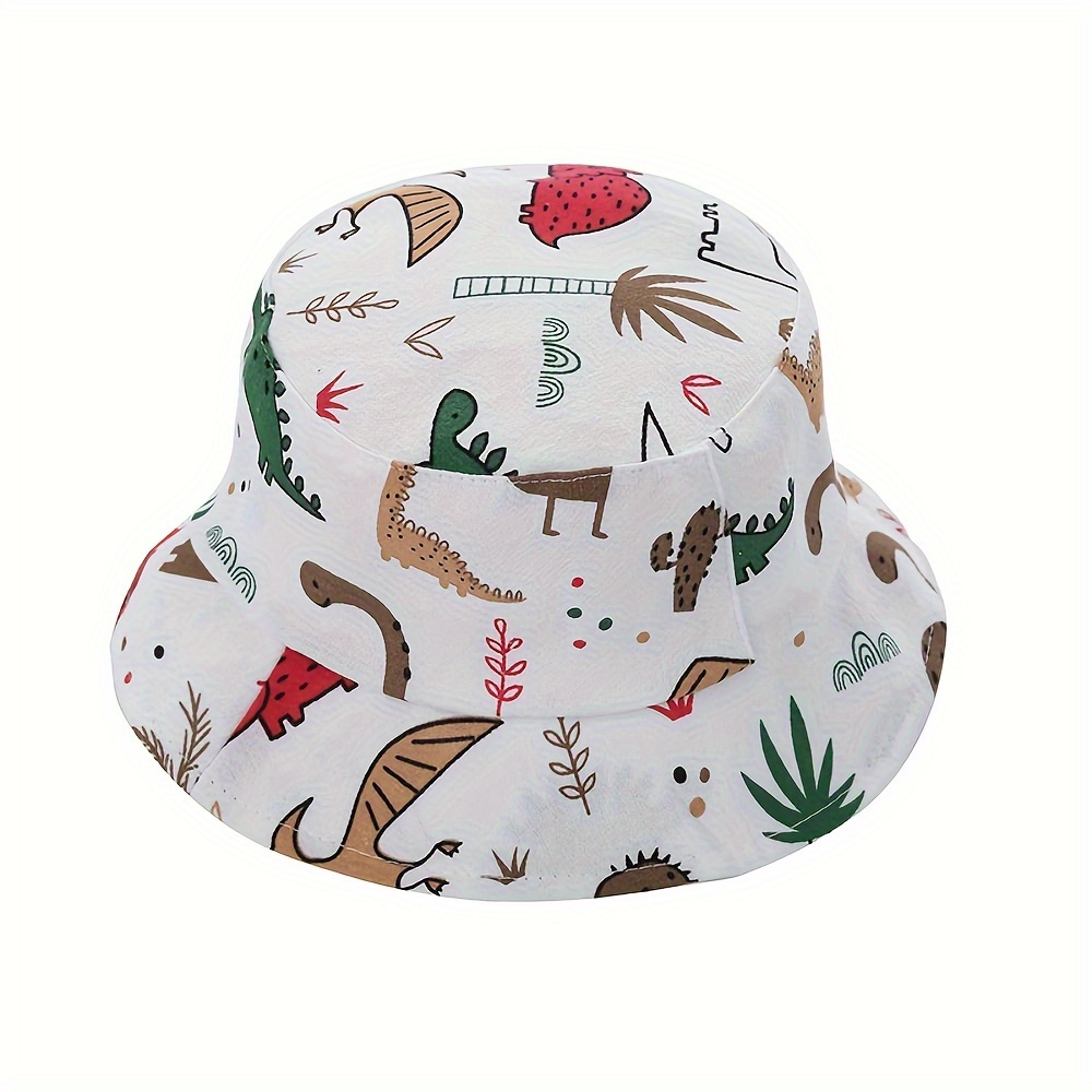 Cartoon Dinosaur Print Baby Bucket Hat Summer Kids Cotton