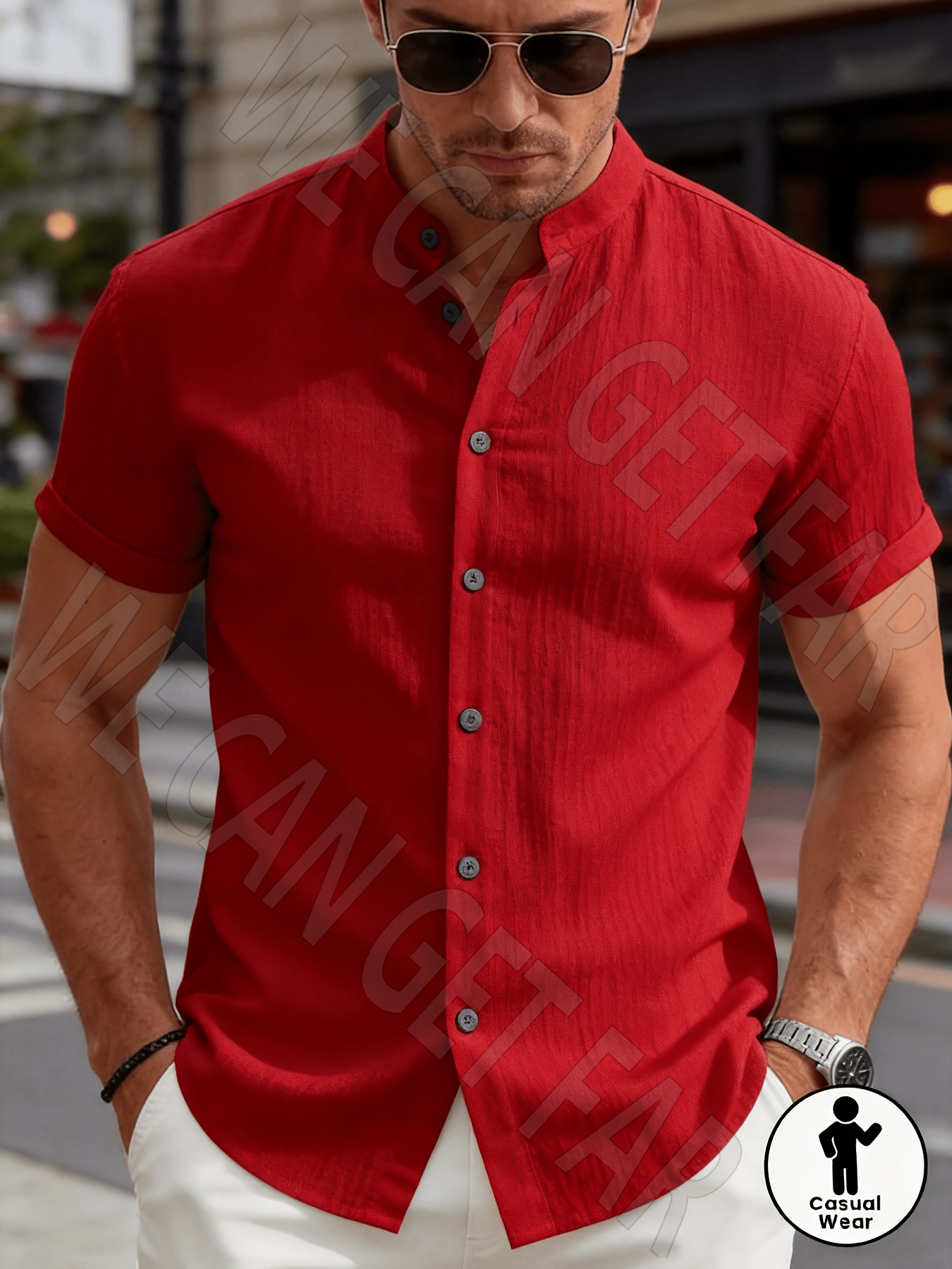   mei obm mens summer short sleeve shirt lightweight breathable solid color button up stand collar design suitable for beach vacation pool party and casual wear