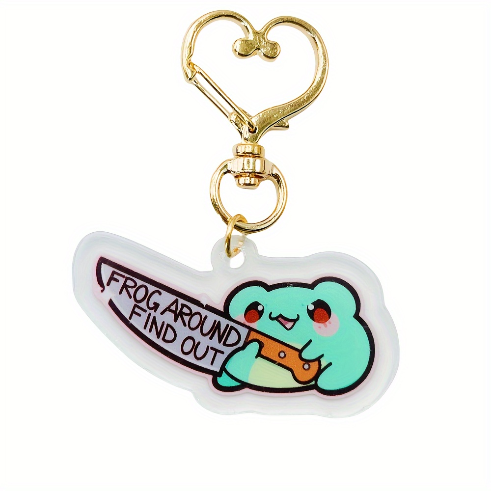 

Cute "frog Around " Acrylic Keychain With Golden-tone Clasp - Fashion Accessory, Non-metallic Plated, Frog Decor