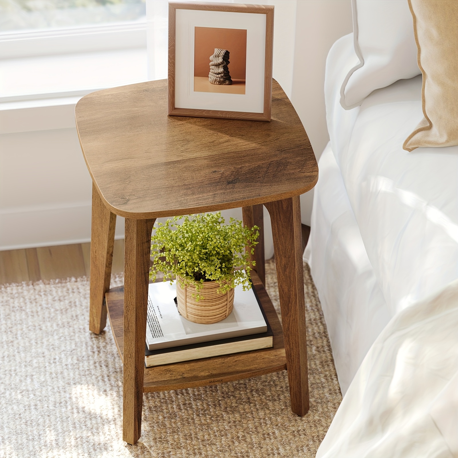 TEMU Table d'appoint, petite table d'angle carrée avec étagère basse, table de chevet pour , salon, chambre à coucher, brun miel