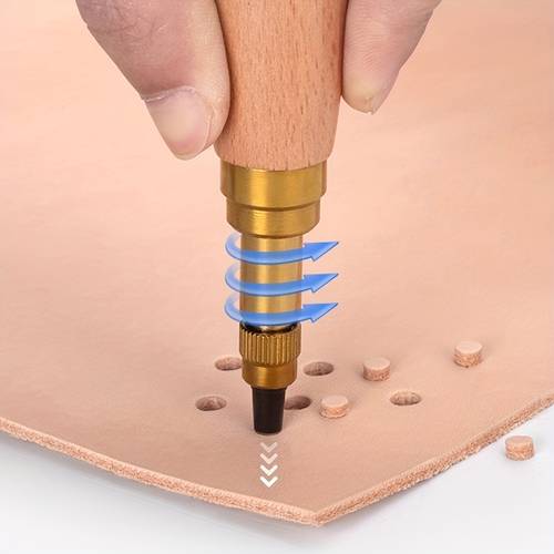 verstellbarer lederlochschneider, automatischer schraublochschneider mit holzfarbener holzgriff, buchbindewerkzeug lederlochschneider mit 6 spitzen größe 1,5mm/2mm/2,5mm/3mm/3,5mm/4mm, lederhandwerkzeug, lederwerkzeug zubehör