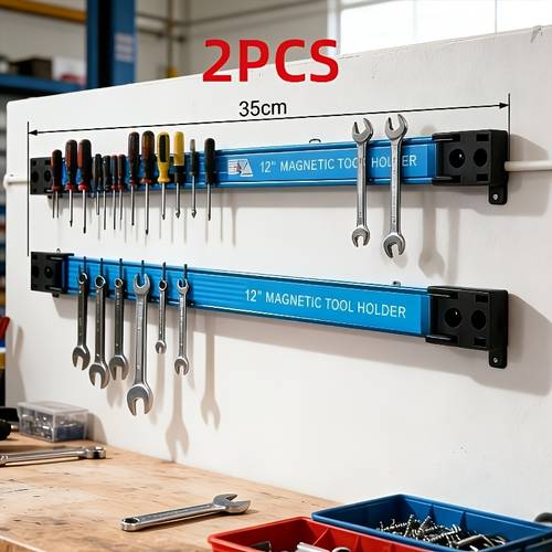 item picture set of 2 sturdy magnetic tool racks features magnetic base and slots for tools mounted or horizontally ideal organizer for wrenches screwdrivers and pliers with screws for garage