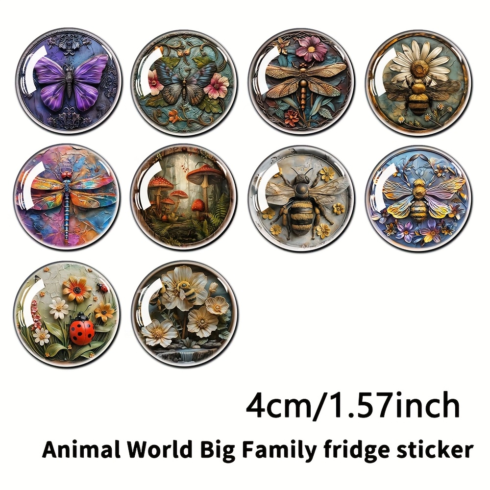 TEMU 10pcs Dragonfly Bee 3d Relief Time Gem Large Glass Dome Refrigerator Stickers Magnets Whiteboard Storage Cabinet And Dishwasher Kitchen