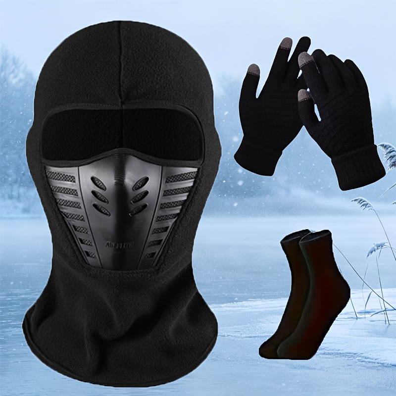 TEMU Balaclava Hat For Men And Women, Windproof And Warm For Autumn And Winter. With Fleece-lined Thick Thermal Gloves And Socks, Ideal For Outdoor