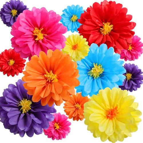 24pcs giant mexican paper flowers colorful tissue crepe artificial flowers for wedding birthday hanukkah thanksgiving party backdrops durable plastic paper no electricity needed event decorations vibrant floral decor festive design tissue paper flowers plastic floral decor