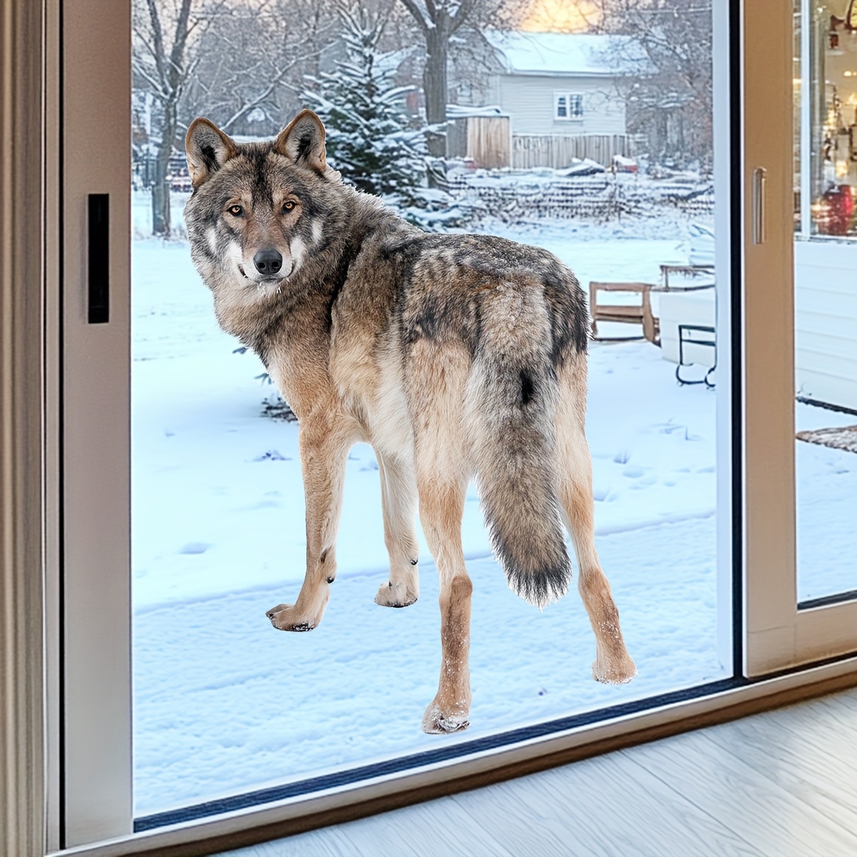 Image of Simulated Snow Wolf Glass Sticker, Home Door And Window Decorative Decal, Animal Art, Self-adhesive And Easy To Remove, Fun Atmosphere Decor For Spaces