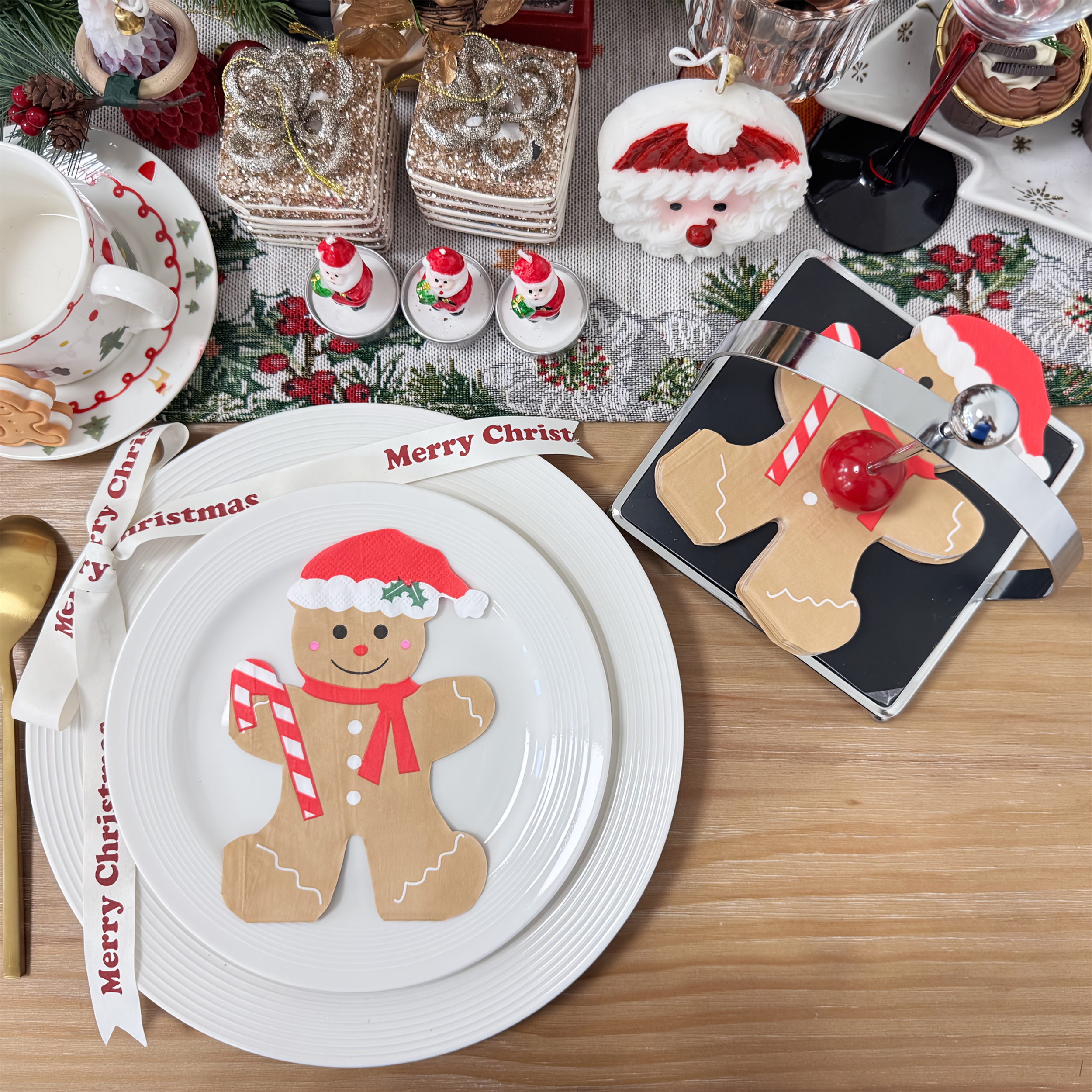 Image of 20pcs Per Set, Christmas Gingerbread Napkins, Fun Irregular Christmas Decorative Tissues, For Restaurants, Homes, Dessert Shops, Holiday Table Decorations, Party Supplies For Halloween、christmas