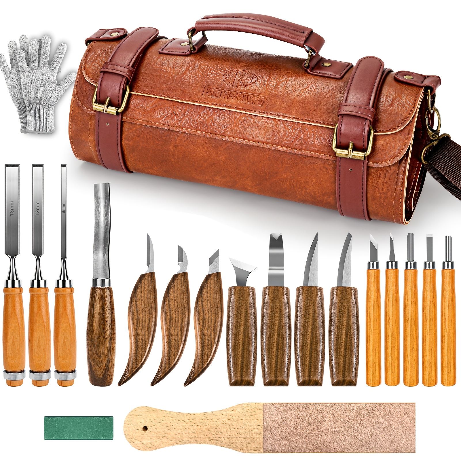 20pcs of wood carving tools with   leather storage bag wooden carving tool kit including 3 chisels 8 carving knives and 5 detail carving knives craft tool supplies woodworking supplies wood carving tool kit