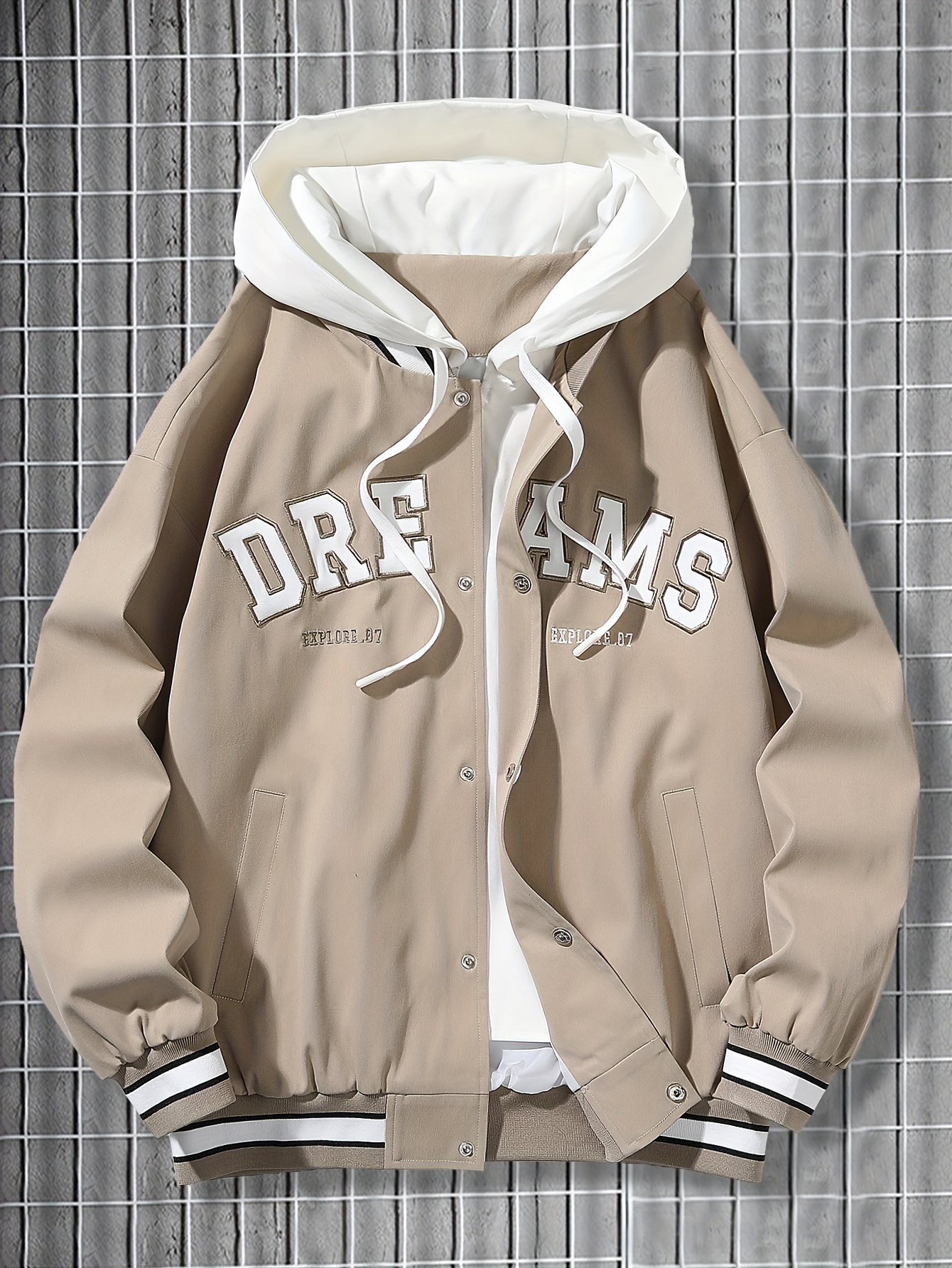 文字刺繍メンズストライプトリム スタジャン