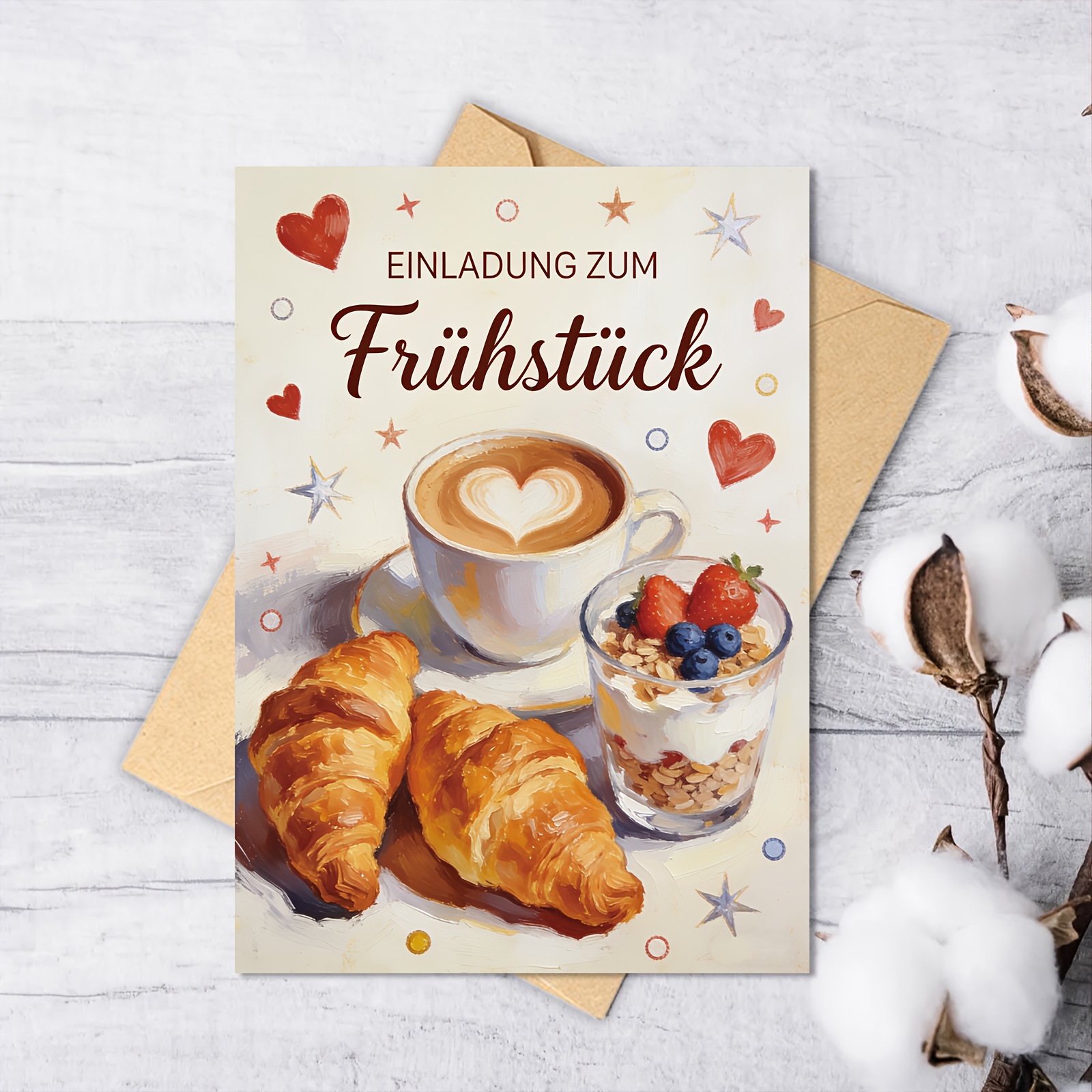 A German Breakfast Invitation Card With An Envelope - Is Filled With And , Making It Perfect For Inviting , Anniversary, Or A Little Surprise