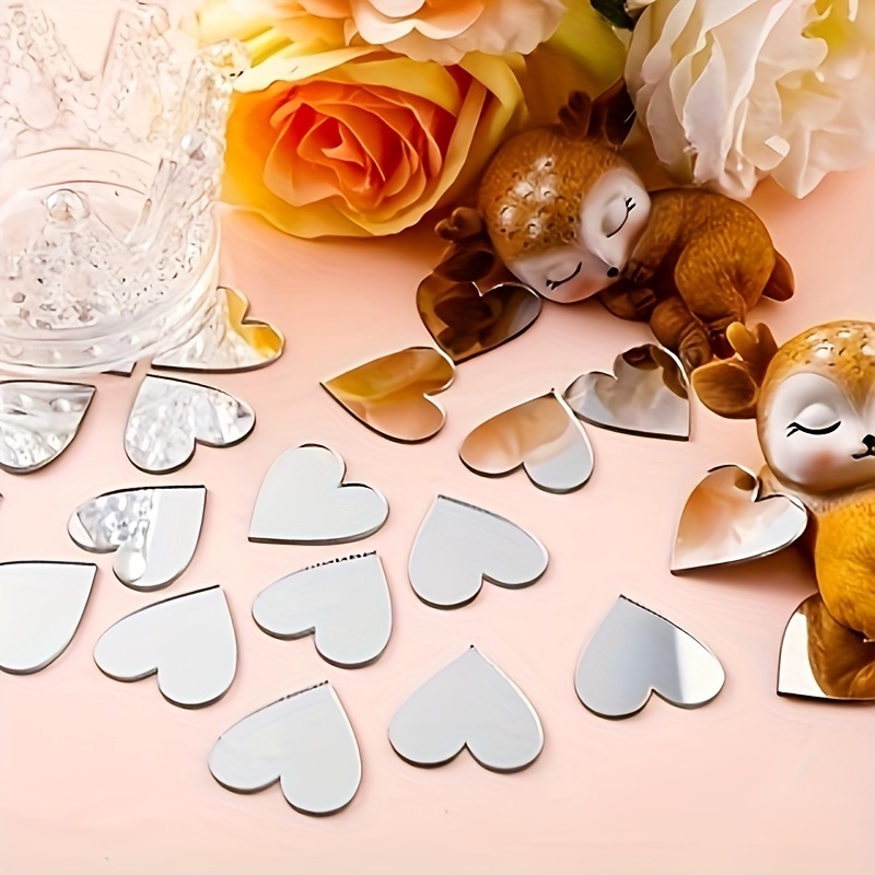 100pcs 2cm Peach Heart Acrylic Mirror Decorative Wall Stickers Removable Self-adhesive Wall Stickers For Toilet Bathroom Mobile Phone Case Decoration