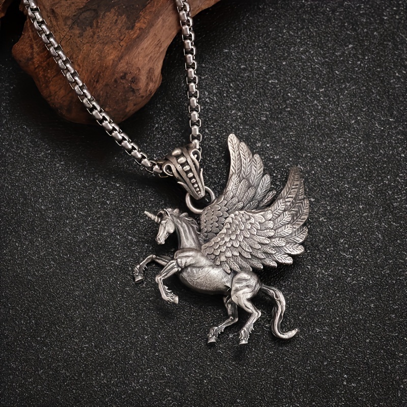 Image of 1pc Retro Classic Unicorn Pendant Necklace For Women Fashion Charm Trendy Party Jewelry Gift