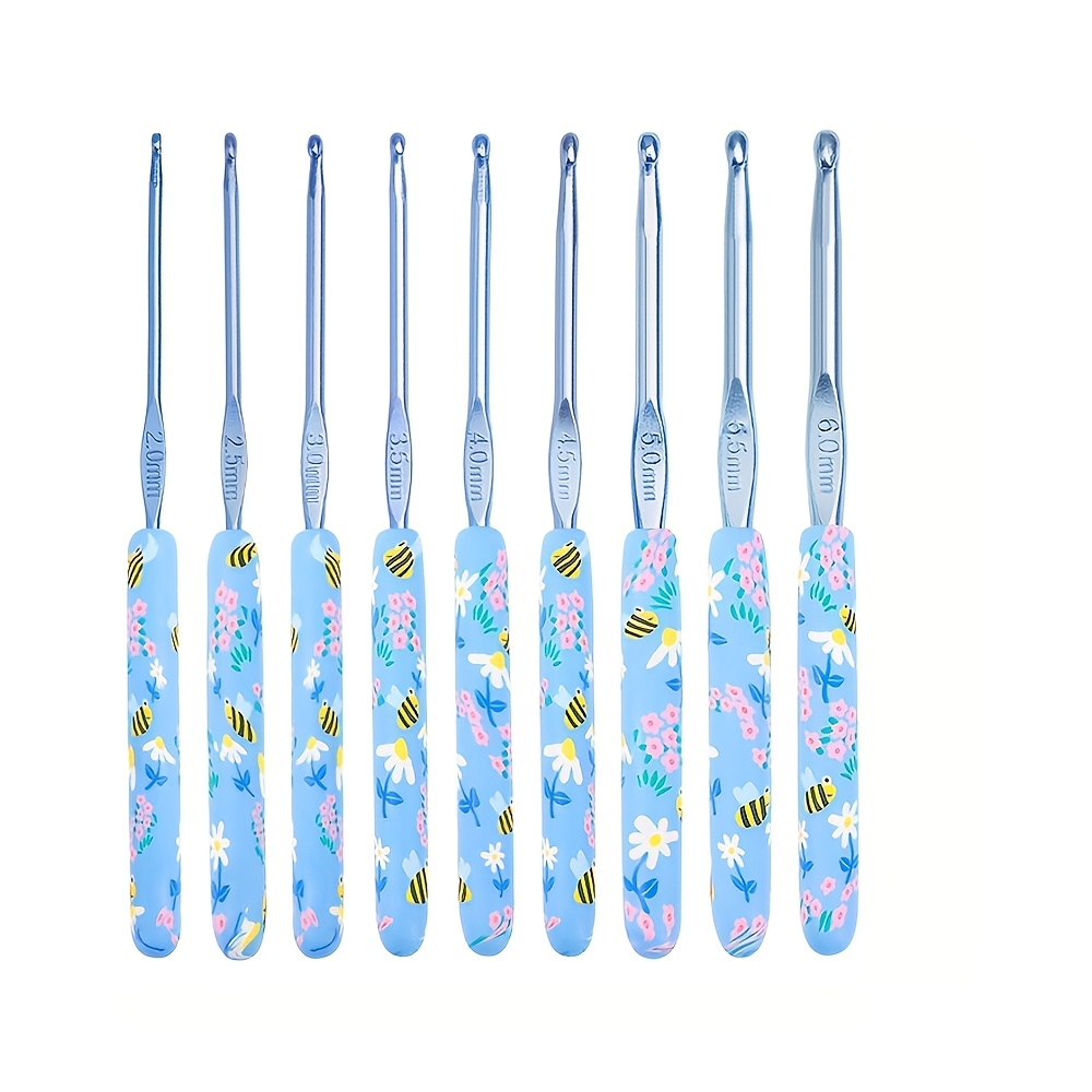Image of 9pcs Crochet Hooks, Ergonomic Handle Crochet Hooks Set, 2.0-6.0mm Knitting Hook For Crochet Yarn Craft, Aluminum Knitting Crochet Supplies Kit For