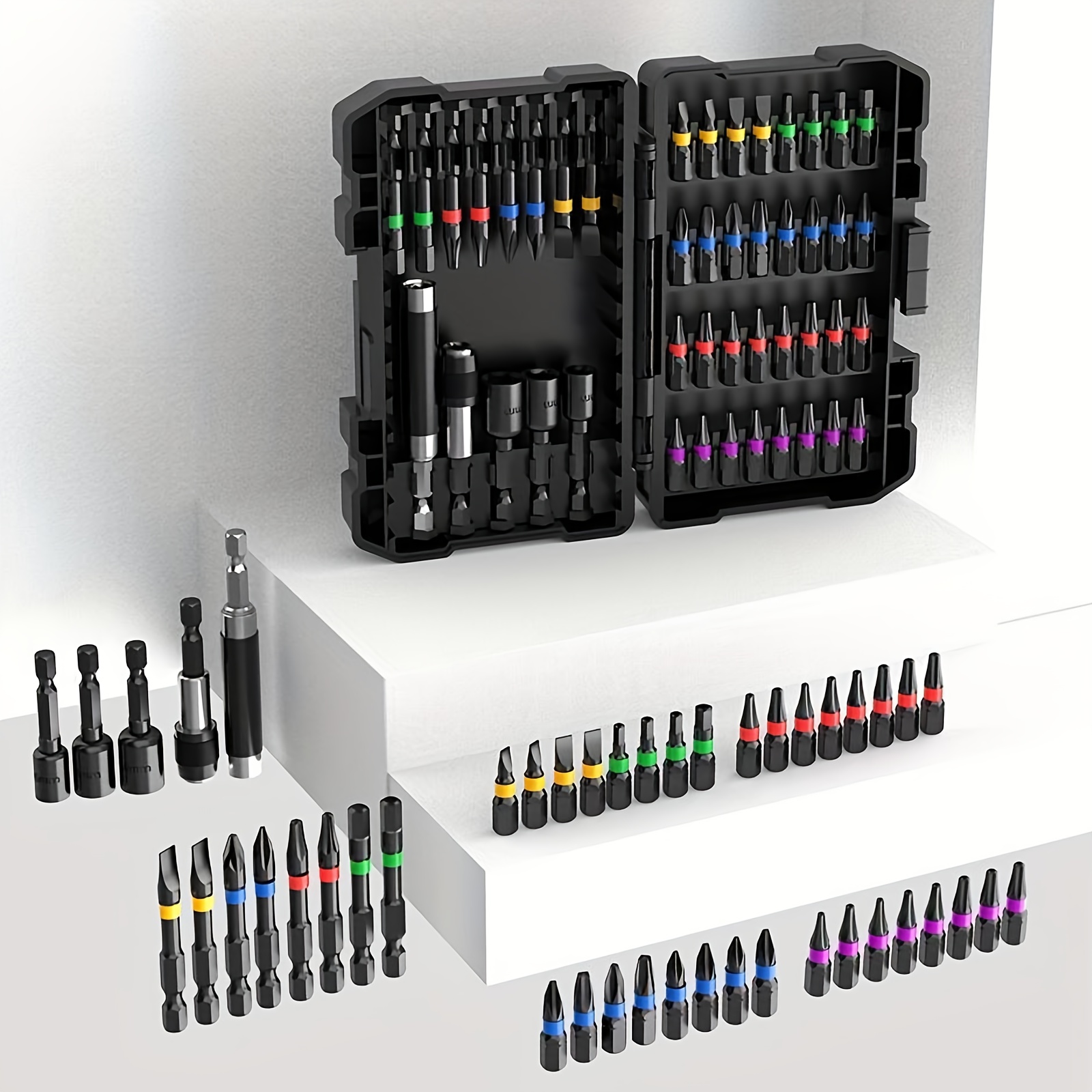 Juego de 35 y 45 piezas de brocas para impactador, cabezales de tornillos hexagonales magnéticos negros con recubrimiento de titanio, compatibles con taladros eléctricos y impactadores, diseño FlexTorque antideslizante, puntas de precisión, estuche de almacenamiento duradero, mejor elección práctica para regalar.