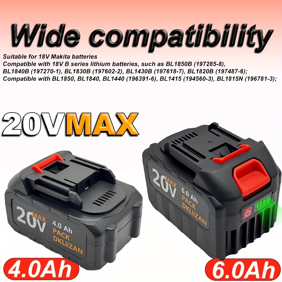 4.0Ah/6.0Ah Universal Replacement Battery, Suitable for Makita 20V Rechargeable Power Tools, Suitable for Professional Projects, And Also a Necessary Replacement Battery for Home Decoration. 20VMAX Replacement Lithium-Ion Battery Pack