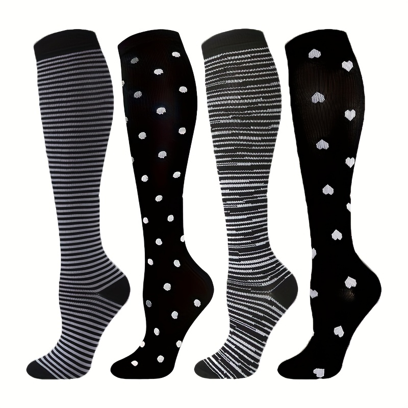 Image of 4 Pairs Compression Socks For Women Men Compression Stockings For Mother Dad Work Support For Athletic Running Hiking Cycling Mother's Day Gift