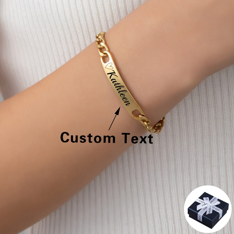 

Personalized 18k Plated Stainless Steel Bracelet Engraved Name - For , 's, Father's Day, Mother's Day, Graduation, Christmas , , , Grandparents