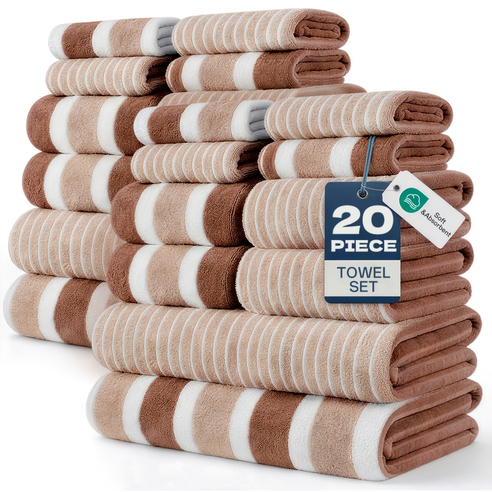 TEMU 20/10pcs Soft & Absorbent Towel Set | Quick-dry Towels For Bathroom, Sports & Beach | Includes 2 Bath Towels, 4 Hand Towels, 4 Washcloths|