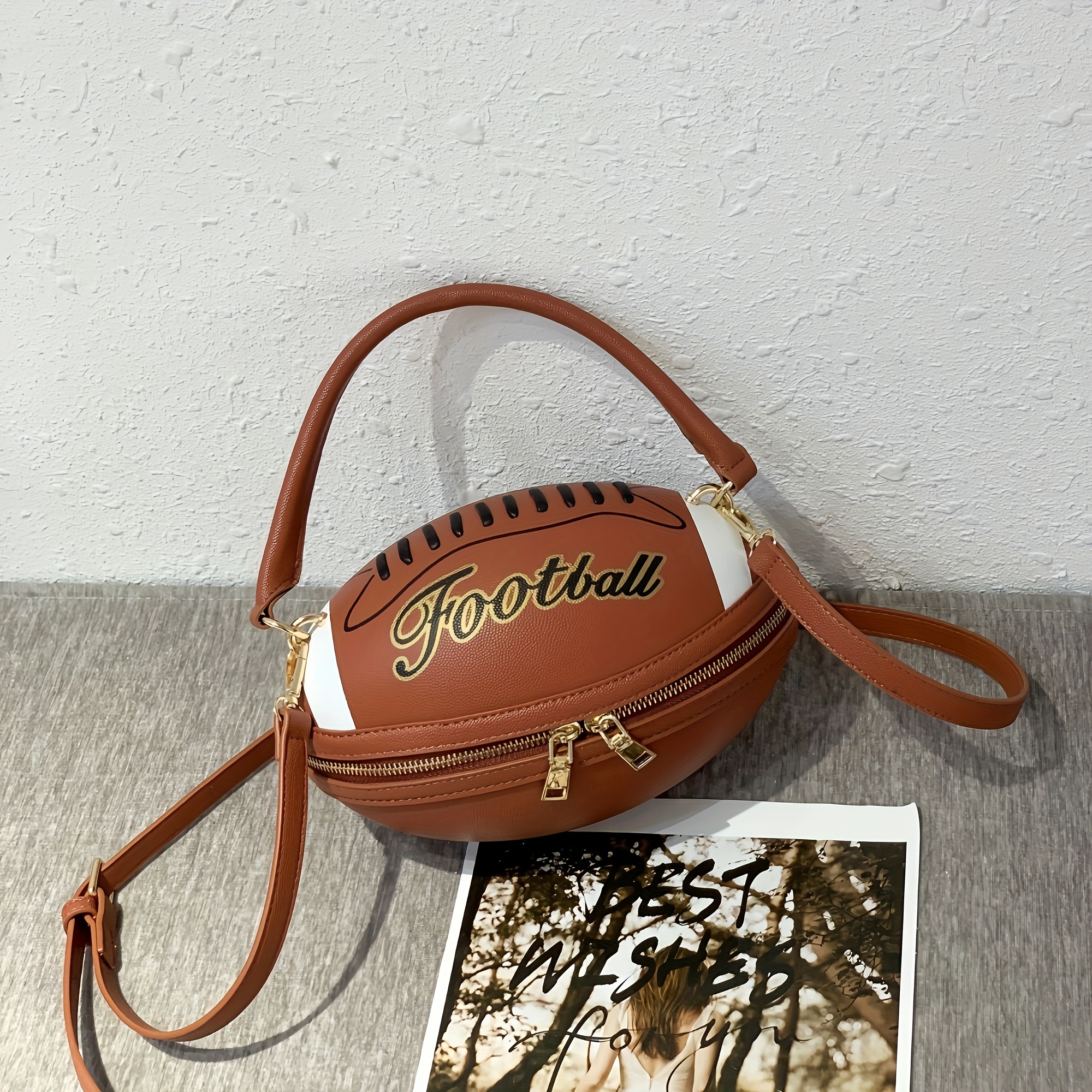 Image of Creative And Stylish Versatile Retro Large-capacity Crossbody Handbag, Trendy American Football Tote Bag For Fashionable