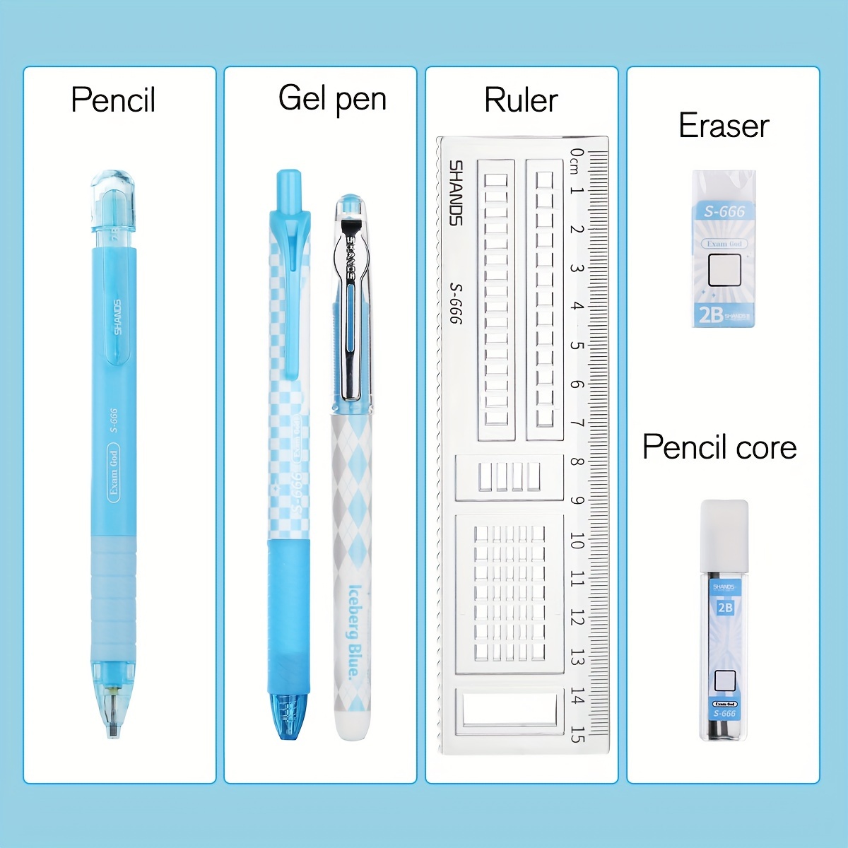 Student Exam Stationery Set ( Black Ink Gel Pen + Ruler + - Temu