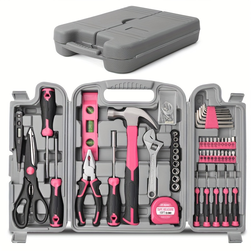 

55-piece Pink Versatile Hand Tool Kit For Girls, Ladies, And Women - Essential Tools For Home, Garage, Office, And Dorm Room Use - No Power Required