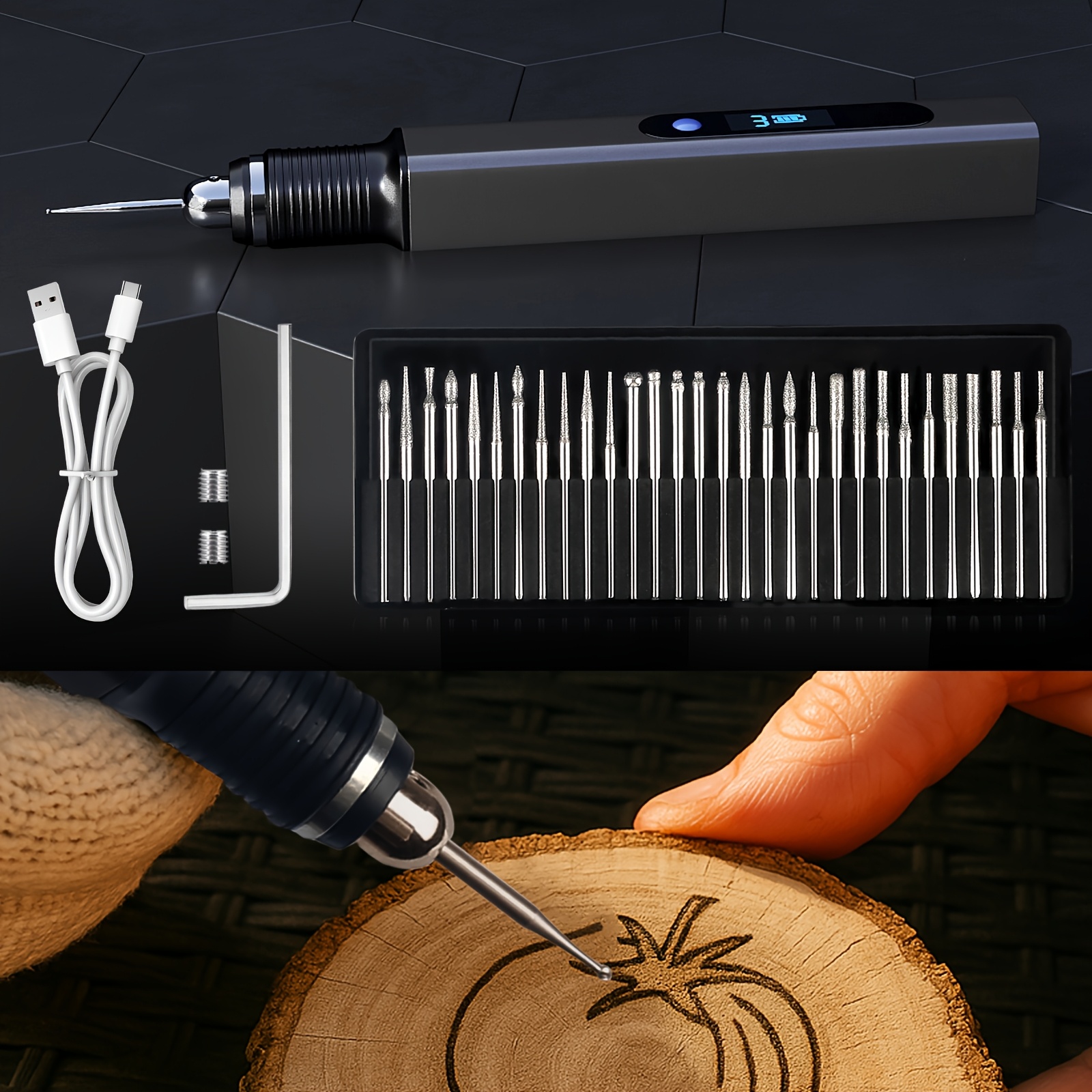 2026 new portable metal carving tool set with 33 drill bits and 10 templates rechargeable beginner friendly carving pen for metal   and plastic ideal for fathers day gift making