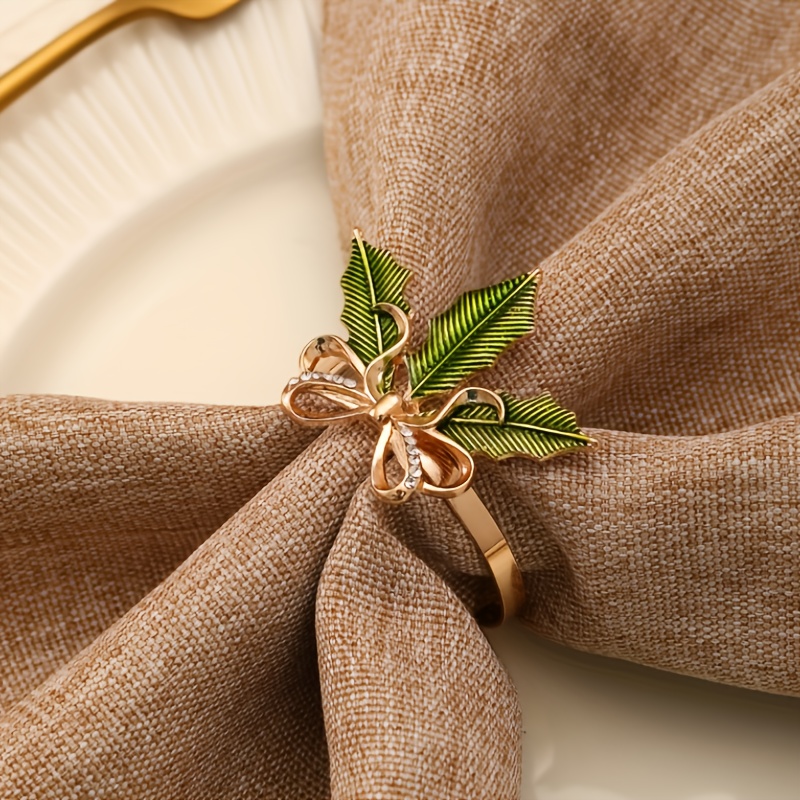 TEMU 4pcs/6pcs Bow Christmas Leaf Christmas Autumn Winter Christmas Tree Thanksgiving Napkin Ring Western Restaurant Bohemian Vintage Napkin Ring