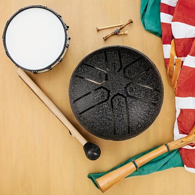 TEMU 6-tone Mini Steel Tongue Drum Set, 3-inch Handpan Percussion Instrument With , Portable Carbon Steel Drum For Meditation And Yoga - Multiple Colors (carry Bag Not Included)