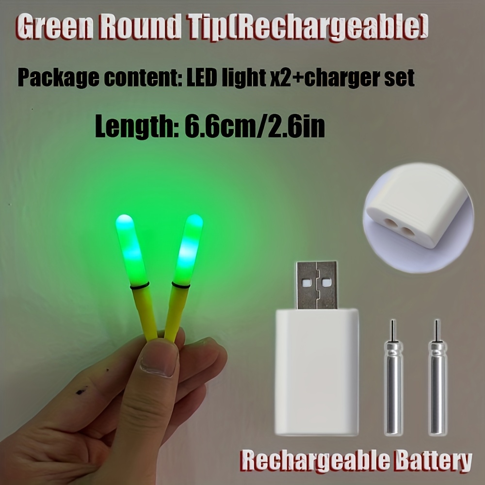 Image of 2pcs/set Rechargeable Led Glow Stick Set For Night Fishing With Charger, Fishing Rod Glow Stick Tackle Cr425, Fishing Float Glow Light Ipx7