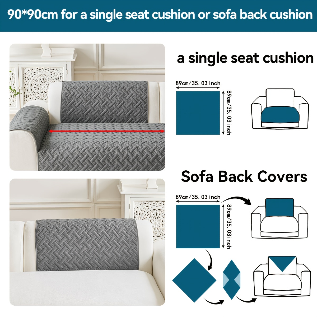 TEMU 1pc Solid Color Sofa Cushion, Pet-scratch Resistant Sofa Protector Pad, Pet-friendly Sofa Cover Cushion, Bedroom Office Living Room Furniture