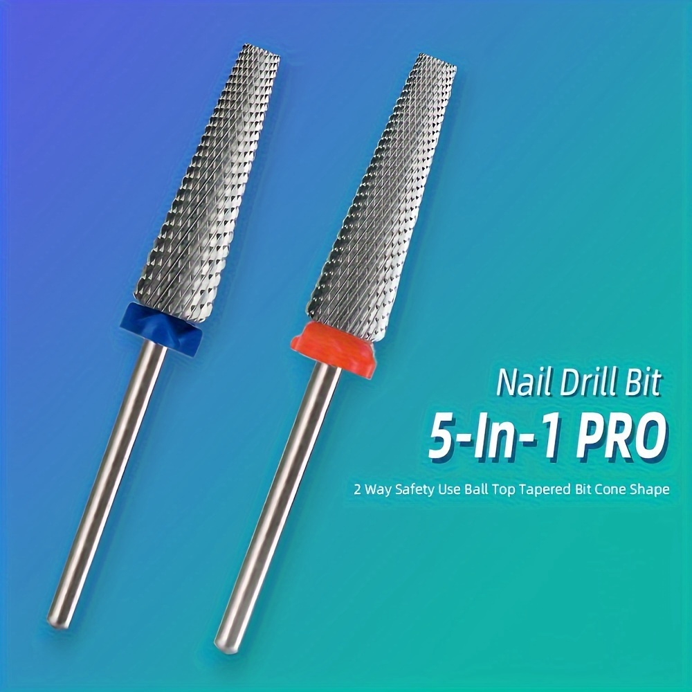 

5-in-1 Pro Nail Drill Bits Set, Tungsten Steel Cone Shape, Silicone Dust Plug, Acrylic Gel Pedicure Tool, Nail Polishing Cleaning Brush - Unscented