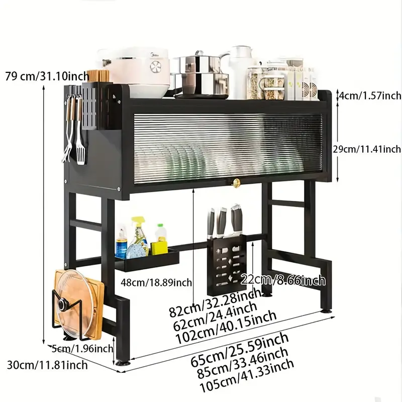 1pc moderno escurridor de platos sobre fregadero con , organizador de cocina multifuncional de metal y acero al carbono para platos, vasos, cuencos y utensilios, estante de almacenamiento que con soporte para tabla de cortar, soporte para herramientas y pies ajustables 2