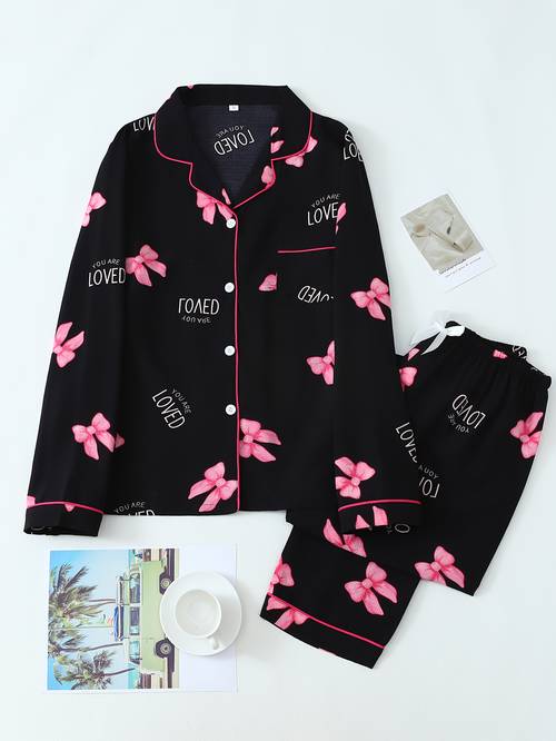 print teen long sleeve pant sleepwear set
