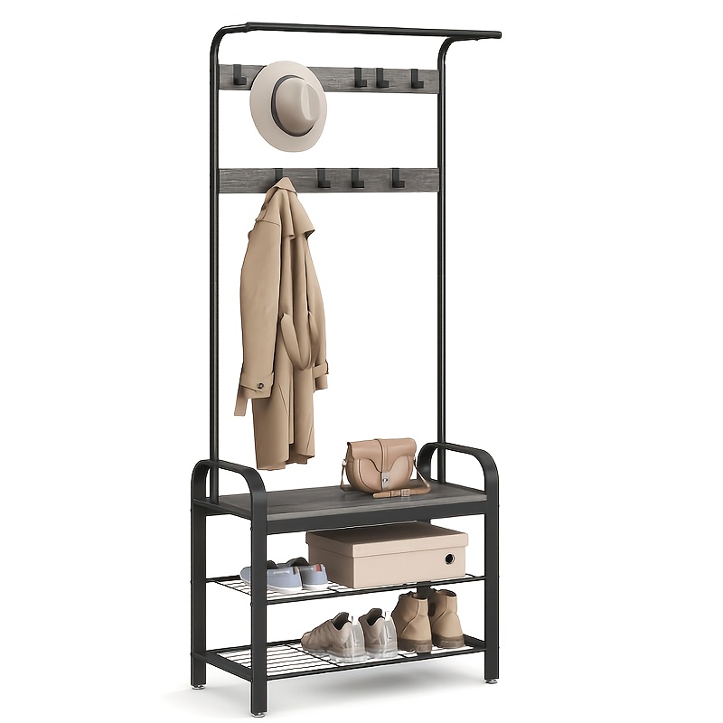 TEMU Porte-manteau, Banc d'entrée avec porte-manteau, Porte-manteau avec banc à chaussures pour entrée, 4-en-1