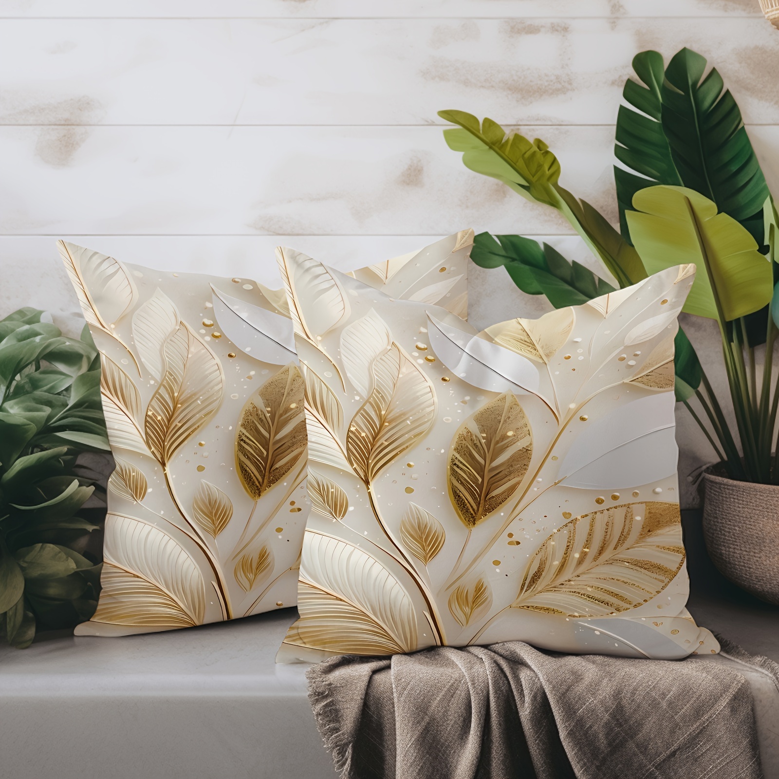

2-piece Contemporary Leaf Design Velvet Throw Pillow Covers, 18x18 Inches - Zippered, Easy To Clean For Living Room & Bedroom Decor Queen Size Comforter Set With Curtains Linen Cases