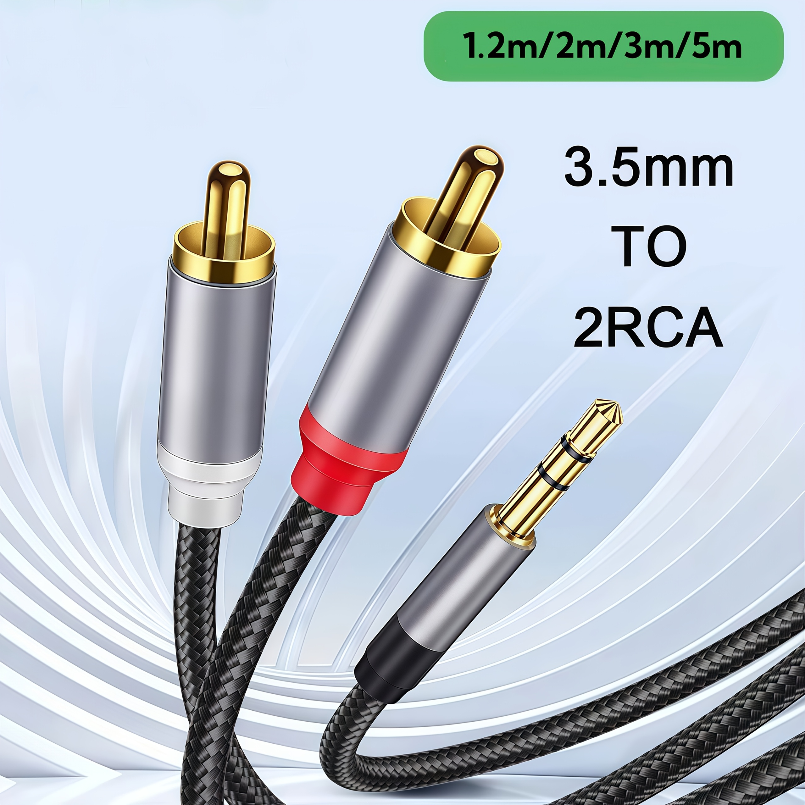зображення предмета 3.5мм чоловічий до 2 rca чоловічий стерео аудіо aux кабель - покриття, міцний та гнучкий для підсилювачів, динаміків, кіносистем - високоякісна передача звуку з організованим кабельним управлінням